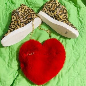 Leopard Print Sneakers and Red Heart Bag